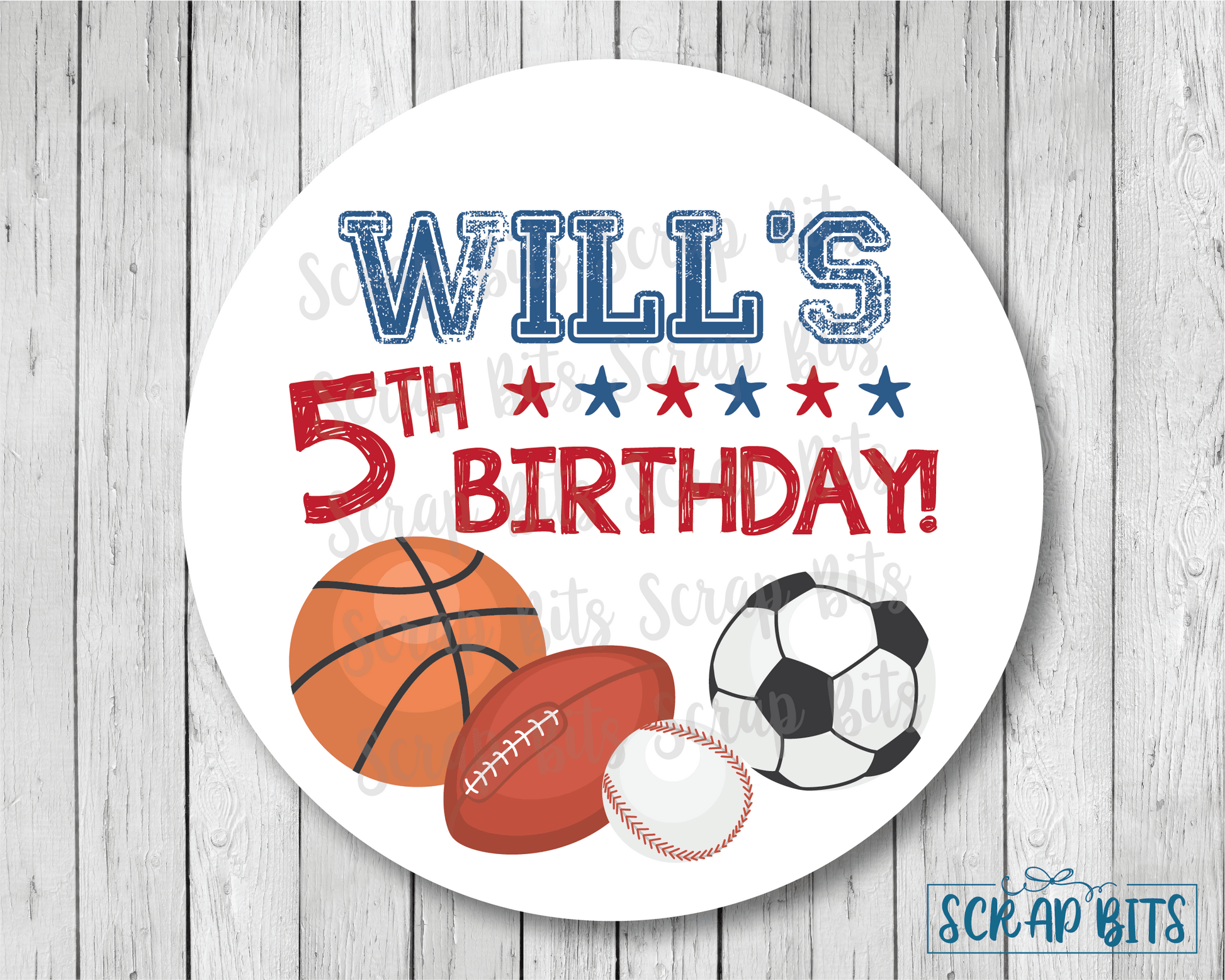 Sports All Star Birthday Party Favor Stickers or Tags - Scrap Bits