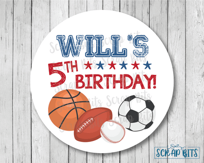 Sports All Star Birthday Party Favor Stickers or Tags - Scrap Bits