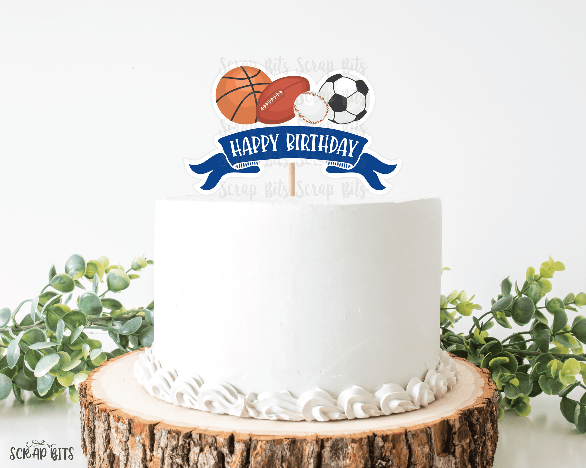 Sports Balls Cake Topper, Blue Banner, Printable Party Decor . Instant Download - Scrap Bits