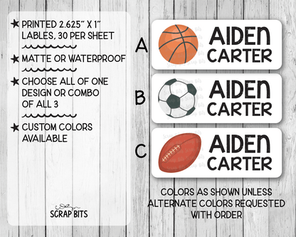 Sports Name Labels, Personalized Belonging Labels - Scrap Bits