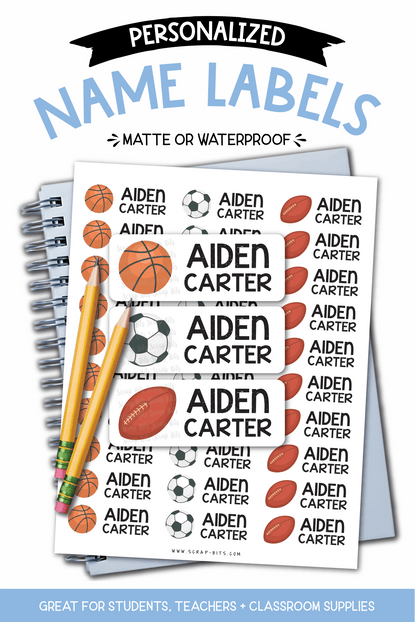 Sports Name Labels, Personalized Belonging Labels - Scrap Bits