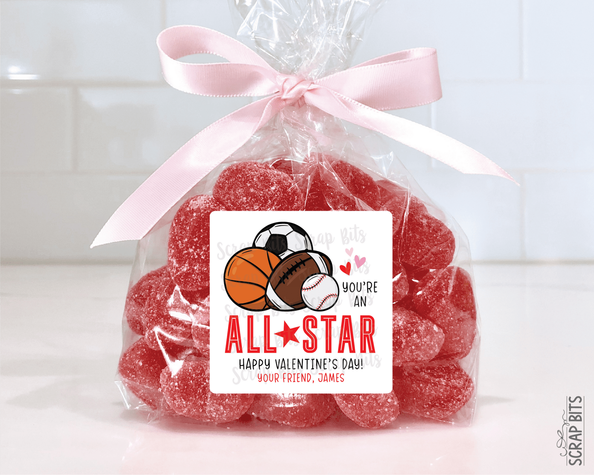 Sports Valentines, You're An All Star Valentine Treat Bag Stickers - Scrap Bits