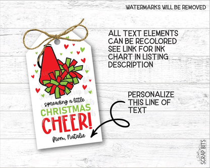 Spreading Christmas Cheer Megaphone & Poms, Personalized Christmas Gift Tags - Scrap Bits