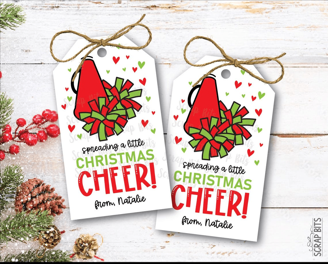 Spreading Christmas Cheer Megaphone & Poms, Personalized Christmas Gift Tags - Scrap Bits