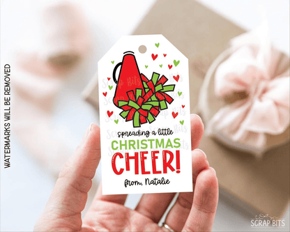 Spreading Christmas Cheer Megaphone & Poms, Personalized Christmas Gift Tags - Scrap Bits