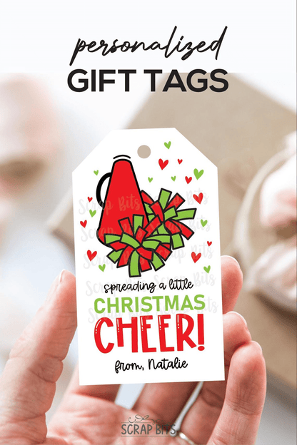 Spreading Christmas Cheer Megaphone & Poms, Personalized Christmas Gift Tags - Scrap Bits