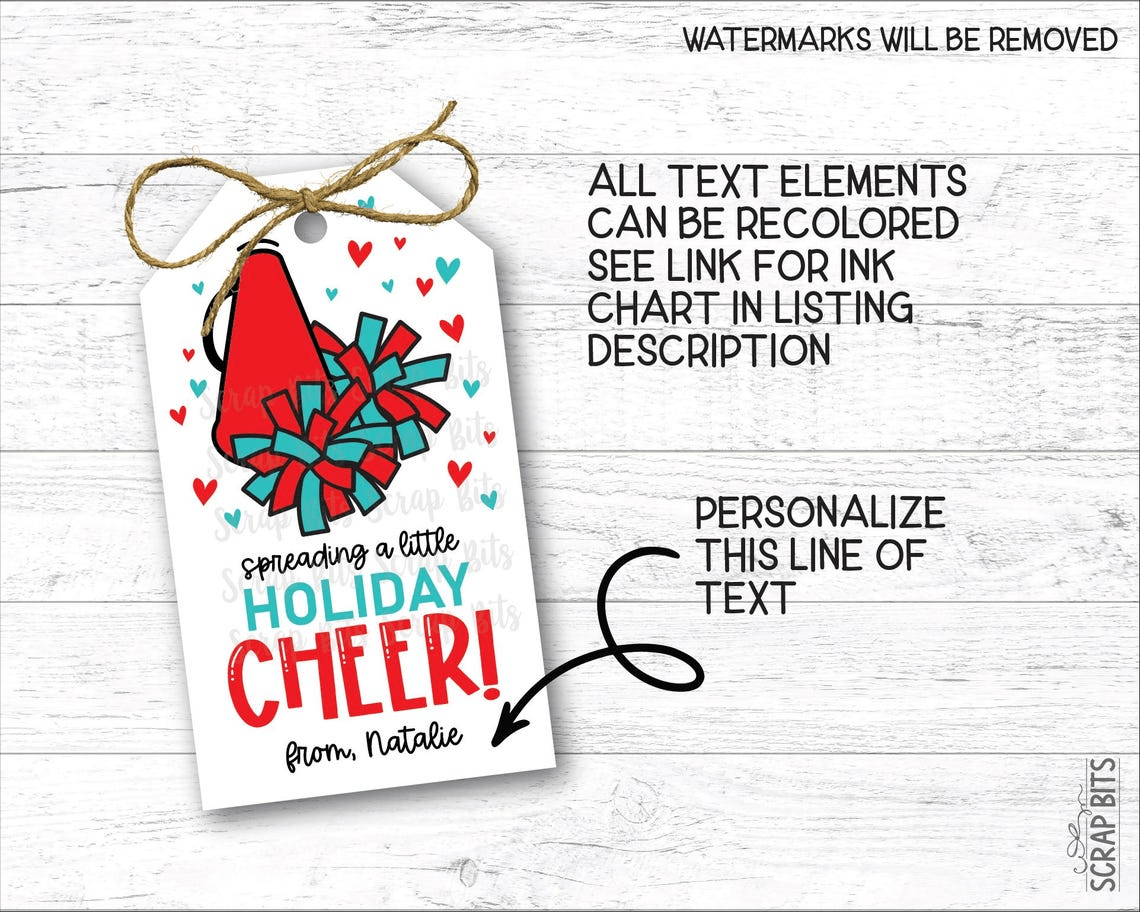 Spreading Holiday Cheer Megaphone & Poms, Personalized Christmas Gift Tags - Scrap Bits