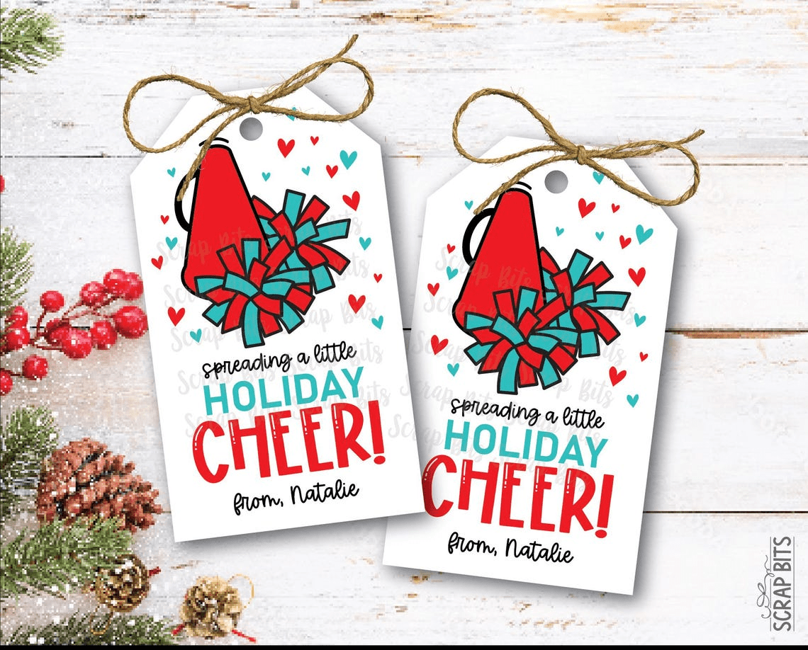 Spreading Holiday Cheer Megaphone & Poms, Personalized Christmas Gift Tags - Scrap Bits