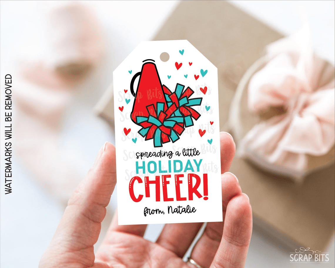 Spreading Holiday Cheer Megaphone & Poms, Personalized Christmas Gift Tags - Scrap Bits