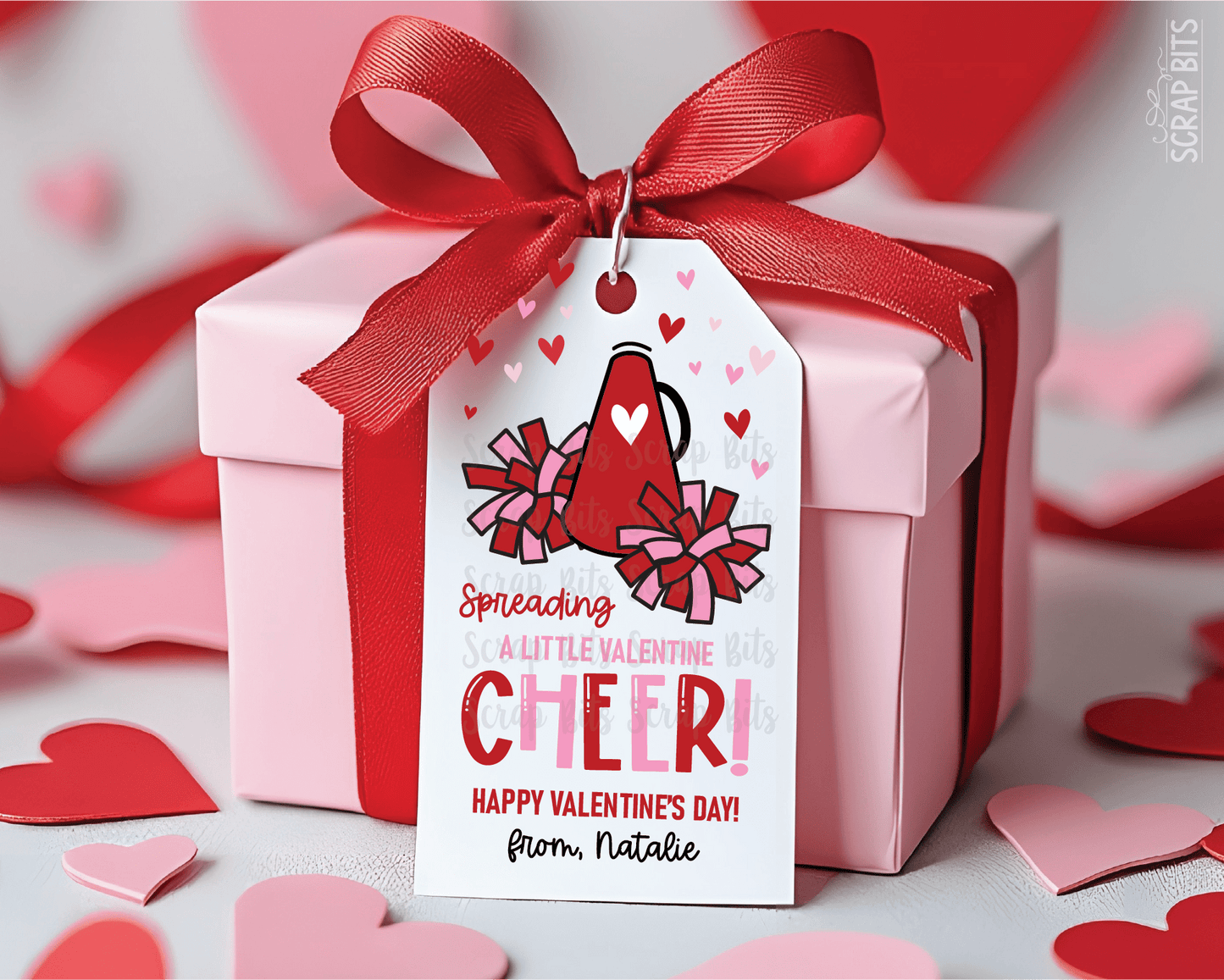 Spreading Valentine Cheer Megaphone & Poms, Personalized Gift Tags - Scrap Bits