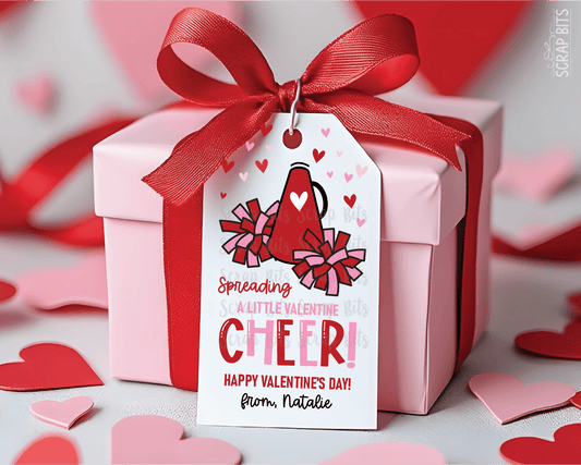 Spreading Valentine Cheer Megaphone & Poms, Personalized Gift Tags - Scrap Bits