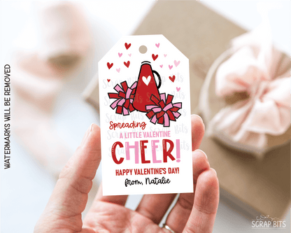 Spreading Valentine Cheer Megaphone & Poms, Personalized Gift Tags - Scrap Bits