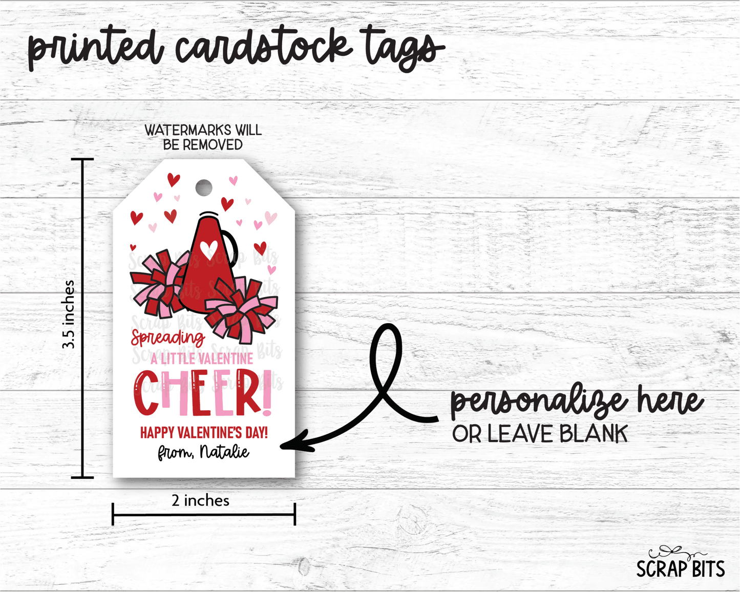 Spreading Valentine Cheer Megaphone & Poms, Personalized Gift Tags - Scrap Bits
