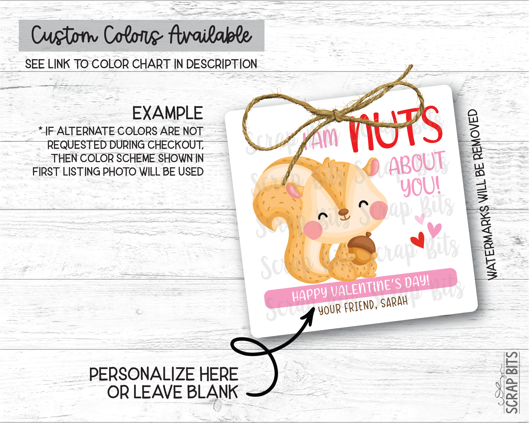 Squirrel Valentines, I'm Nuts About You Valentine Treat Bag Stickers - Scrap Bits