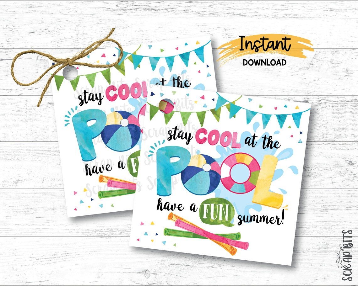 Stay Cool At The Pool (Square) Last Day of School Tags, Instant Download - Scrap Bits