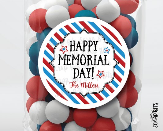 Stripes Happy Memorial Day Stickers or Tags - Scrap Bits