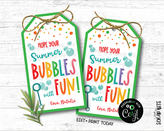 Summer Bubbles With Fun Last Day of School Tags, Angle Top, EDITABLE Printable Digital Download - Scrap Bits