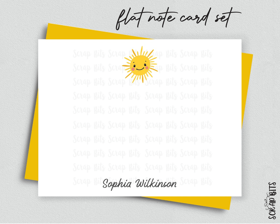 Sunshine Flat Note Card Set, Personalized Stationery Set (Copy) - Scrap Bits
