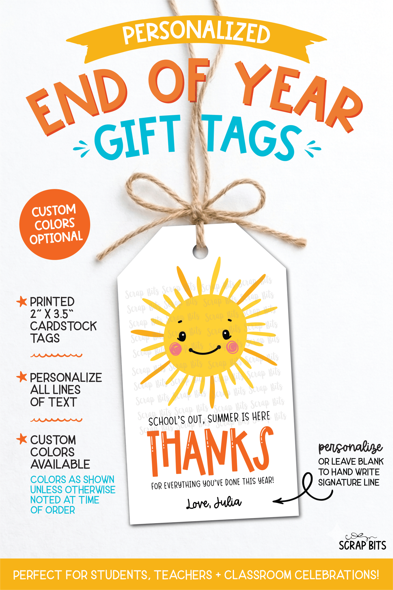Sunshine Last Day of School Gift Tags - Scrap Bits