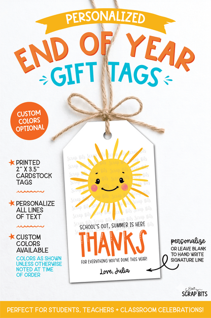 Sunshine Last Day of School Gift Tags - Scrap Bits
