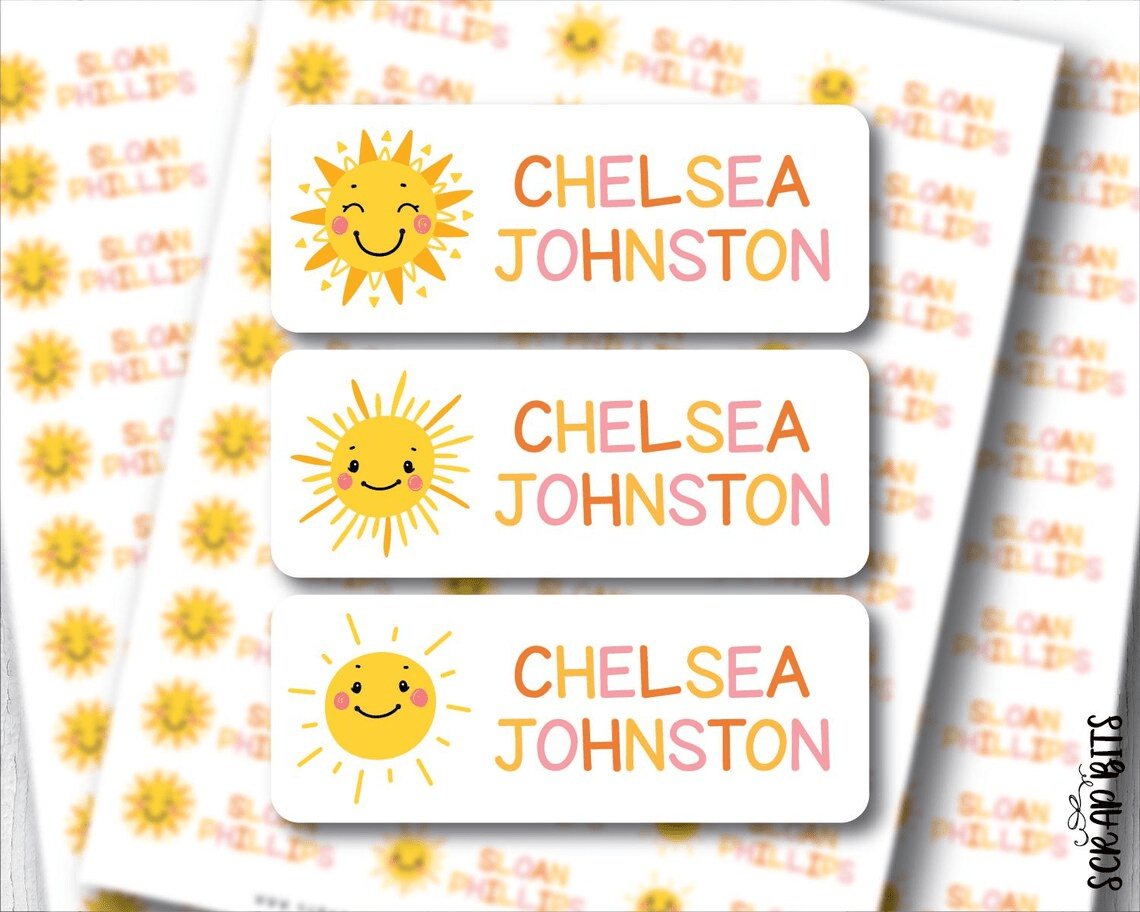 Sunshine Name Labels . Personalized Belonging Labels - Scrap Bits