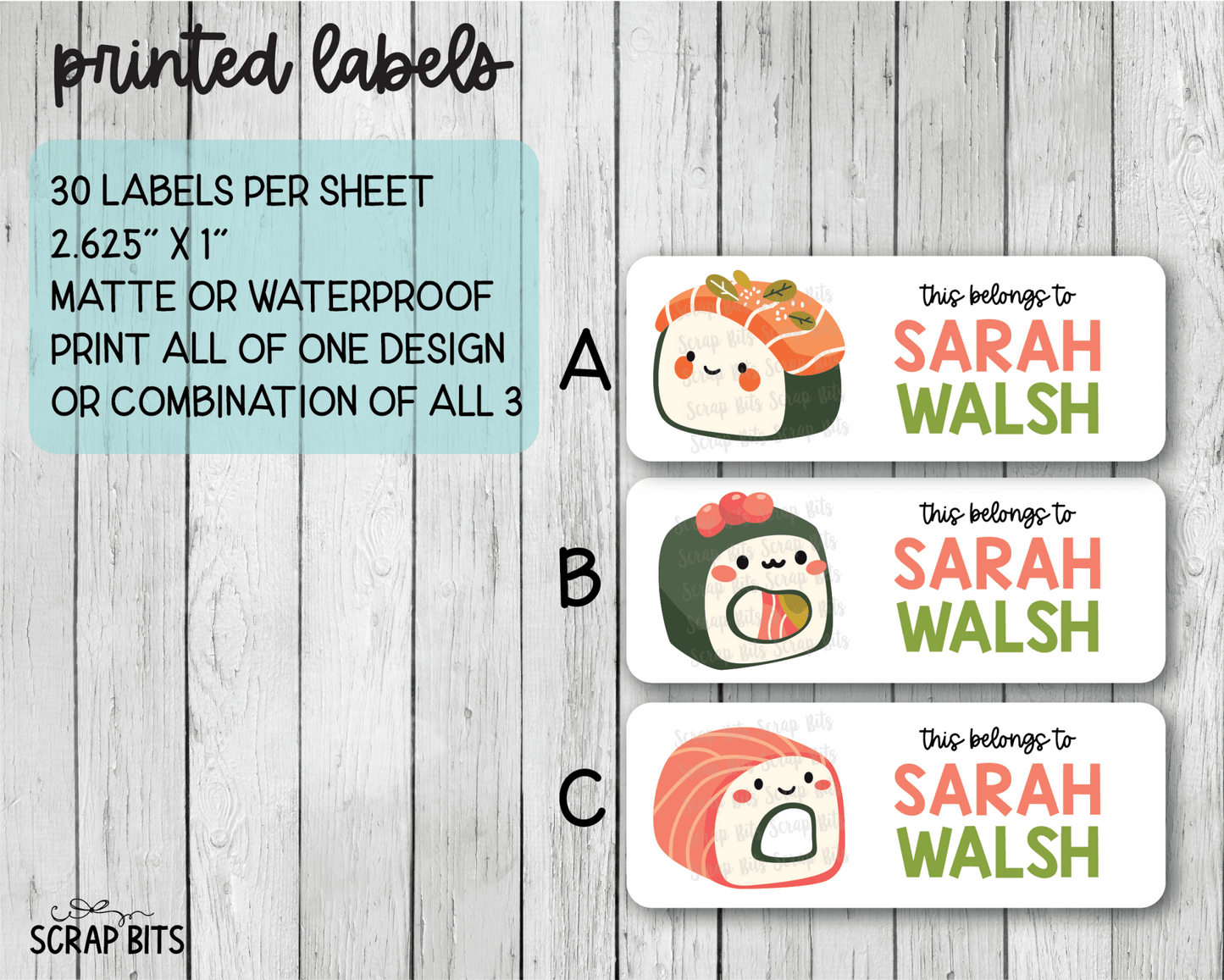 Sushi Name Labels . Personalized Belonging Labels - Scrap Bits