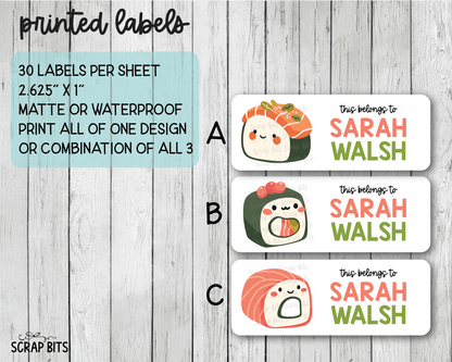 Sushi Name Labels . Personalized Belonging Labels - Scrap Bits
