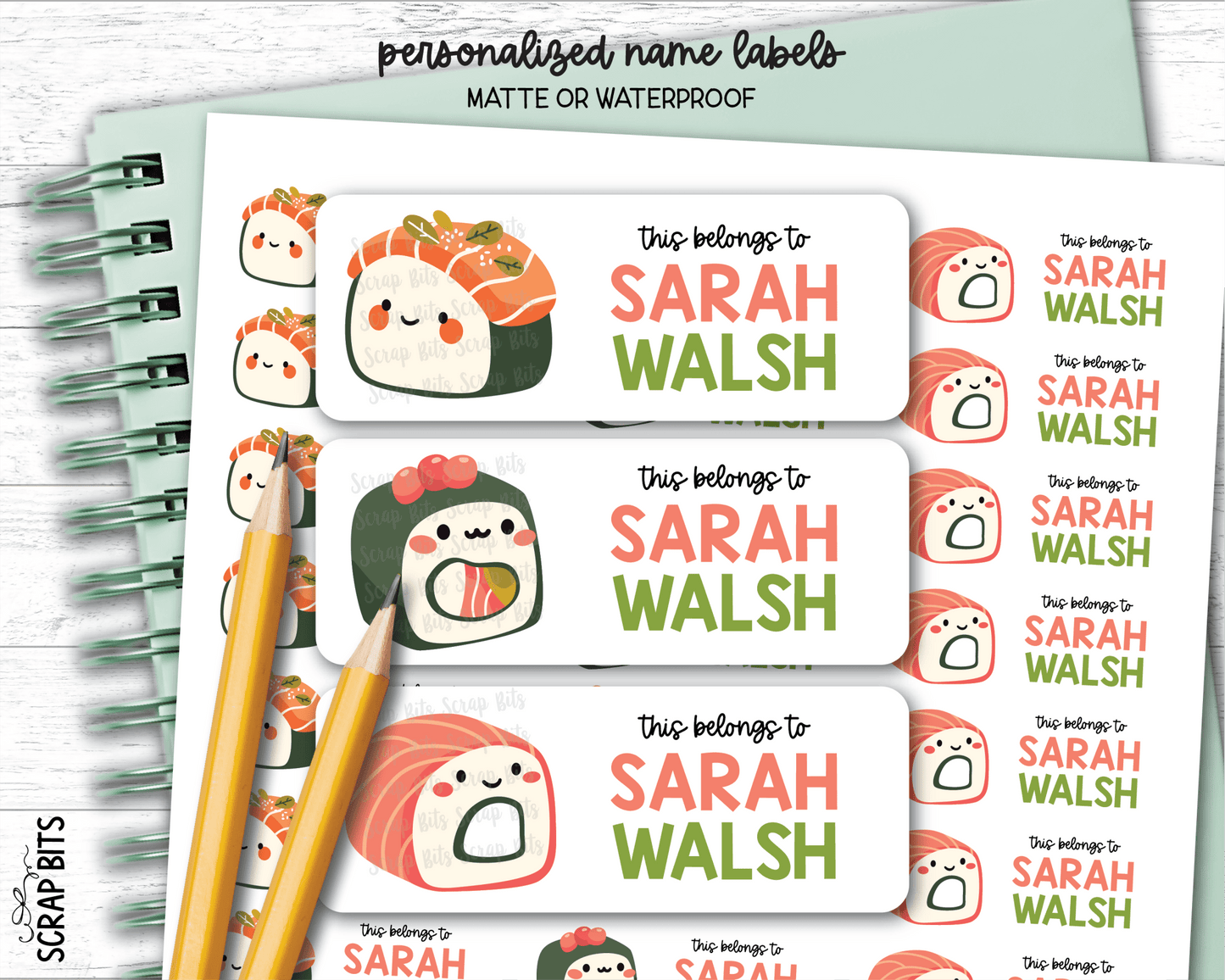 Sushi Name Labels . Personalized Belonging Labels - Scrap Bits