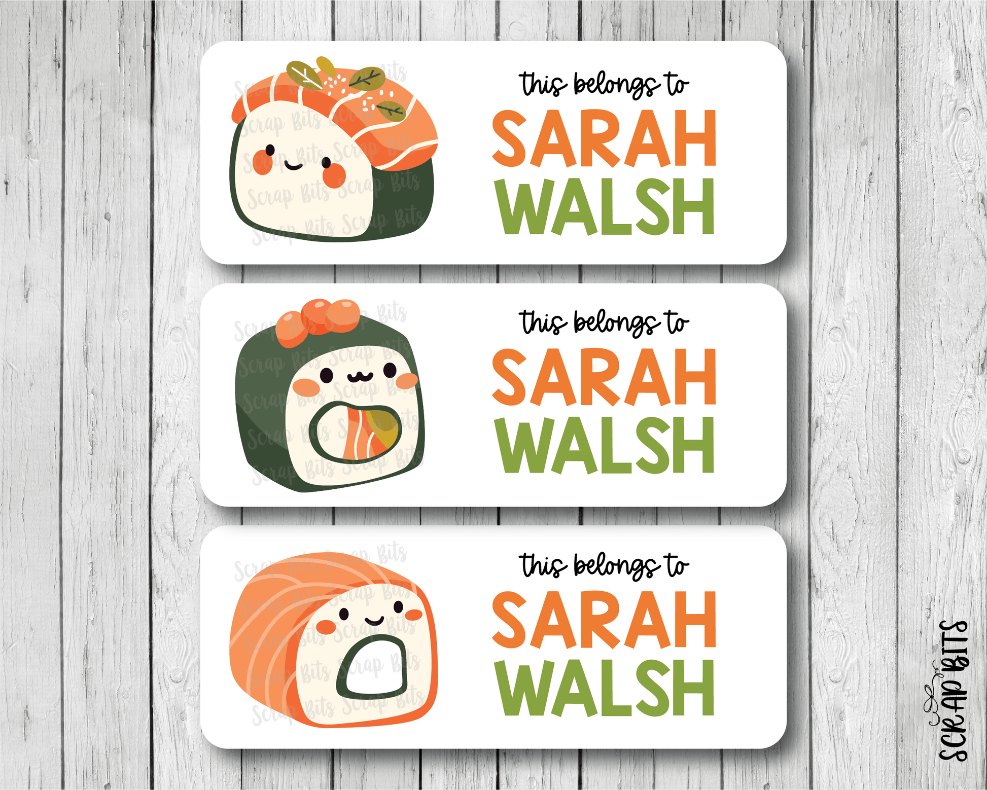 Sushi Name Labels . Personalized Belonging Labels (Copy) - Scrap Bits