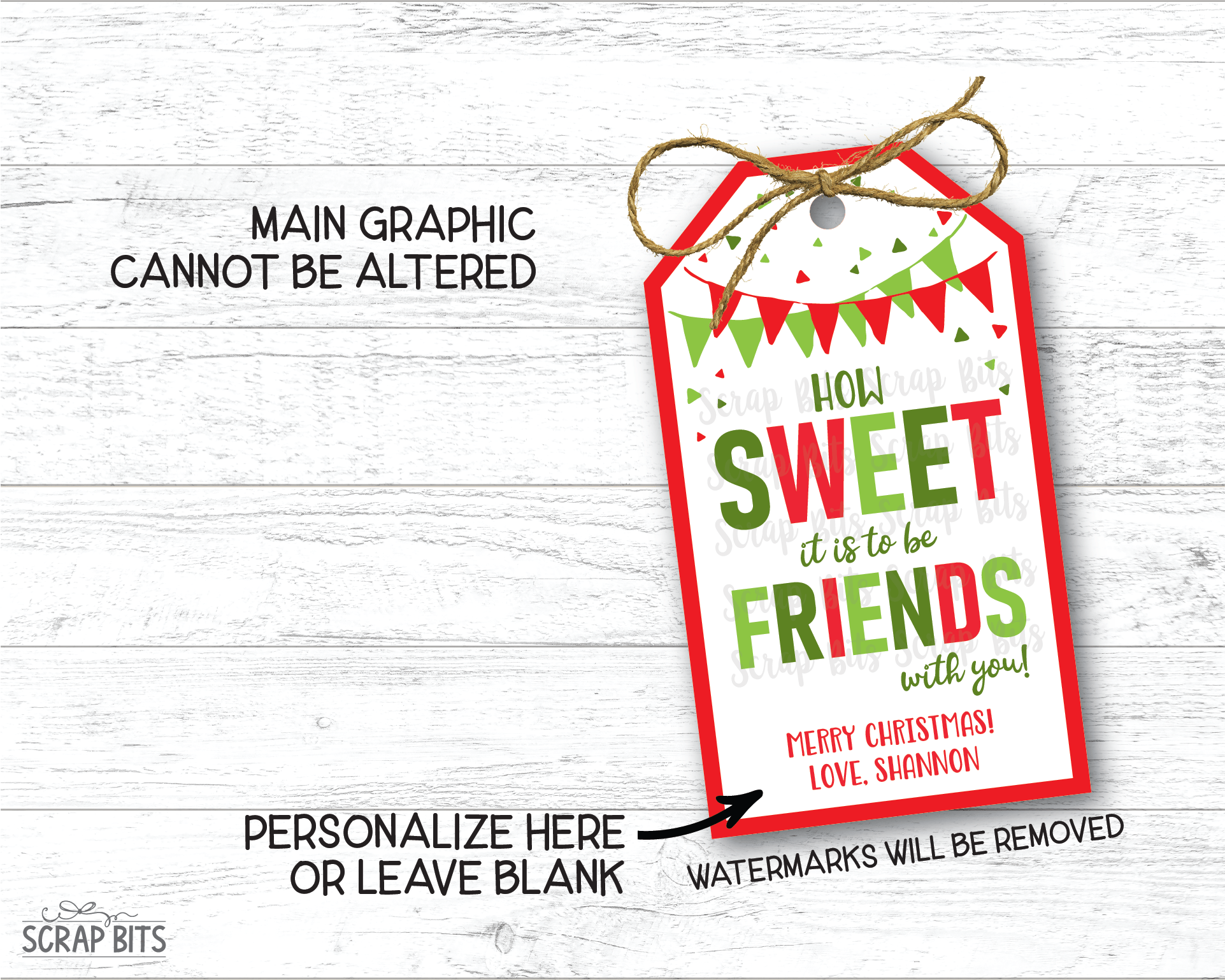 Sweet Friends Printable Christmas Gift Tags . Instant Download Editable Template - Scrap Bits