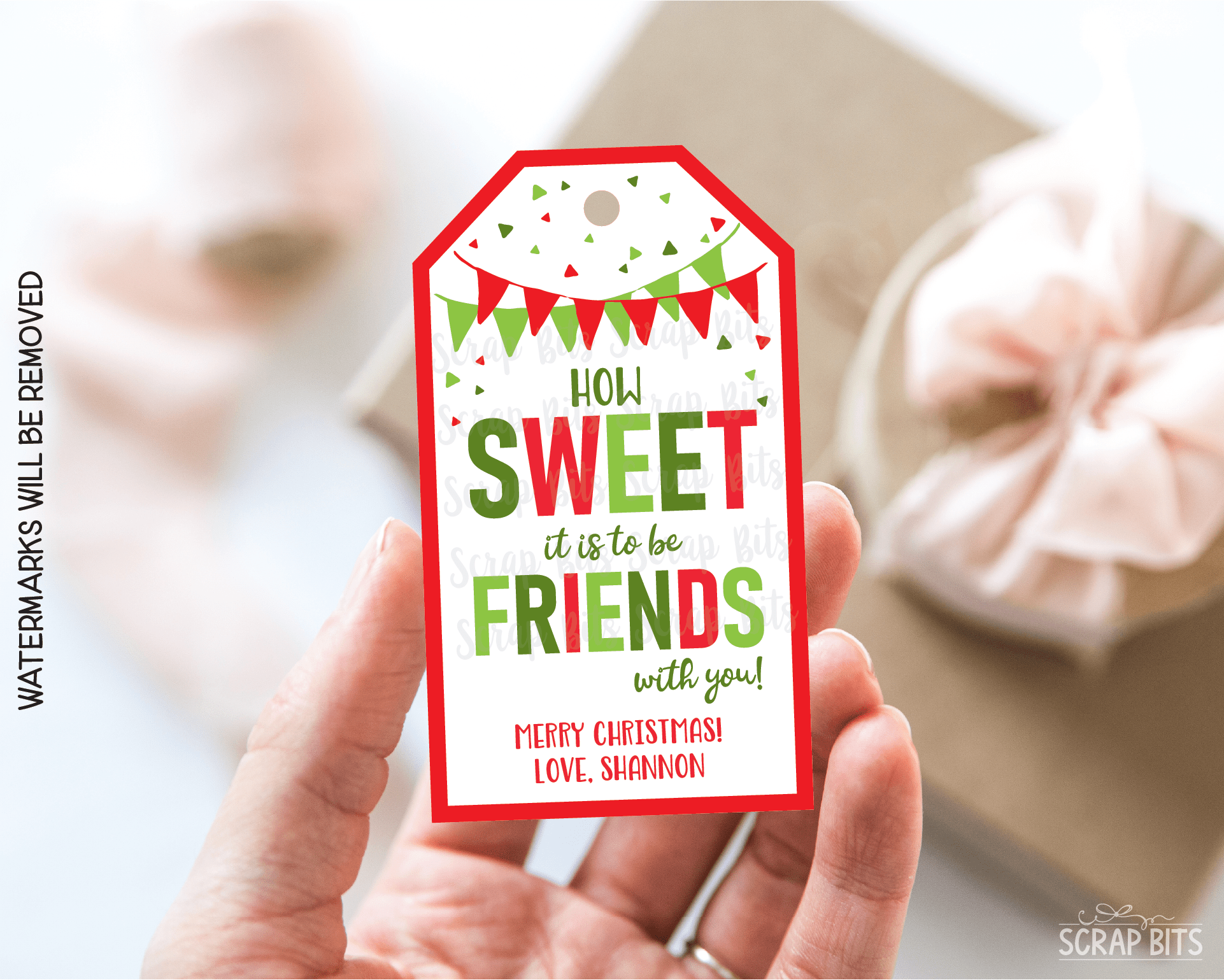 Sweet Friends Printable Christmas Gift Tags . Instant Download Editable Template - Scrap Bits