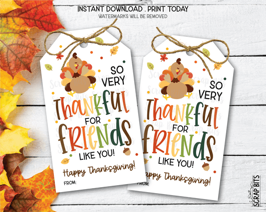 Thankful For Friends Like You, Scatter Leaves Thanksgiving Gift Tags, Instant Download - Scrap Bits