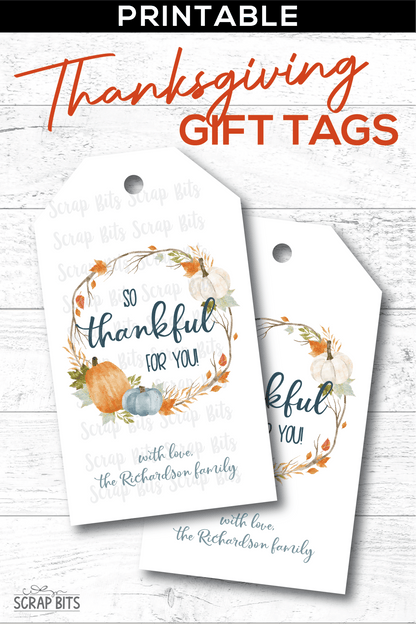 Thankful Pumpkin Wreath, Printable Thanksgiving Gift Tags . Instant Download Editable Template - Scrap Bits