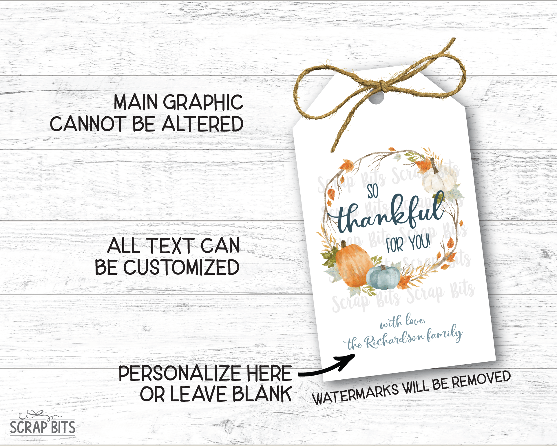 Thankful Pumpkin Wreath. Thanksgiving Gift Tags - Scrap Bits