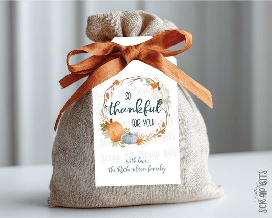 Thankful Pumpkin Wreath. Thanksgiving Gift Tags - Scrap Bits