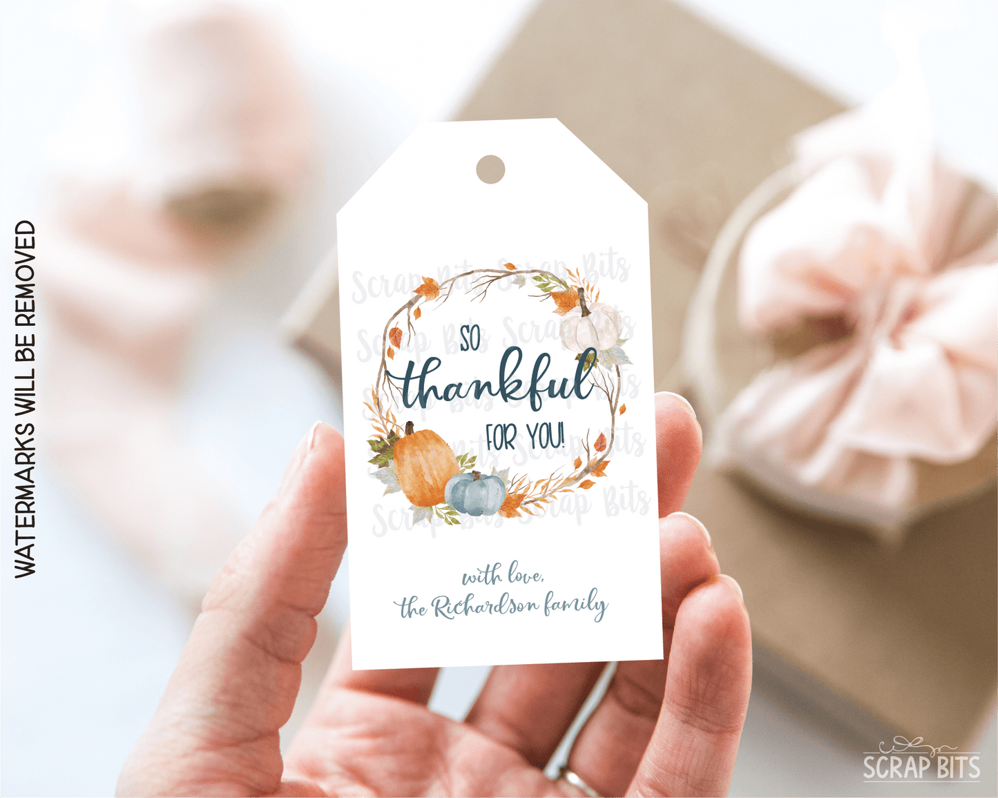 Thankful Pumpkin Wreath. Thanksgiving Gift Tags - Scrap Bits