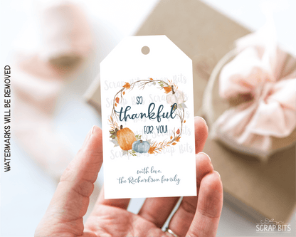 Thankful Pumpkin Wreath. Thanksgiving Gift Tags - Scrap Bits