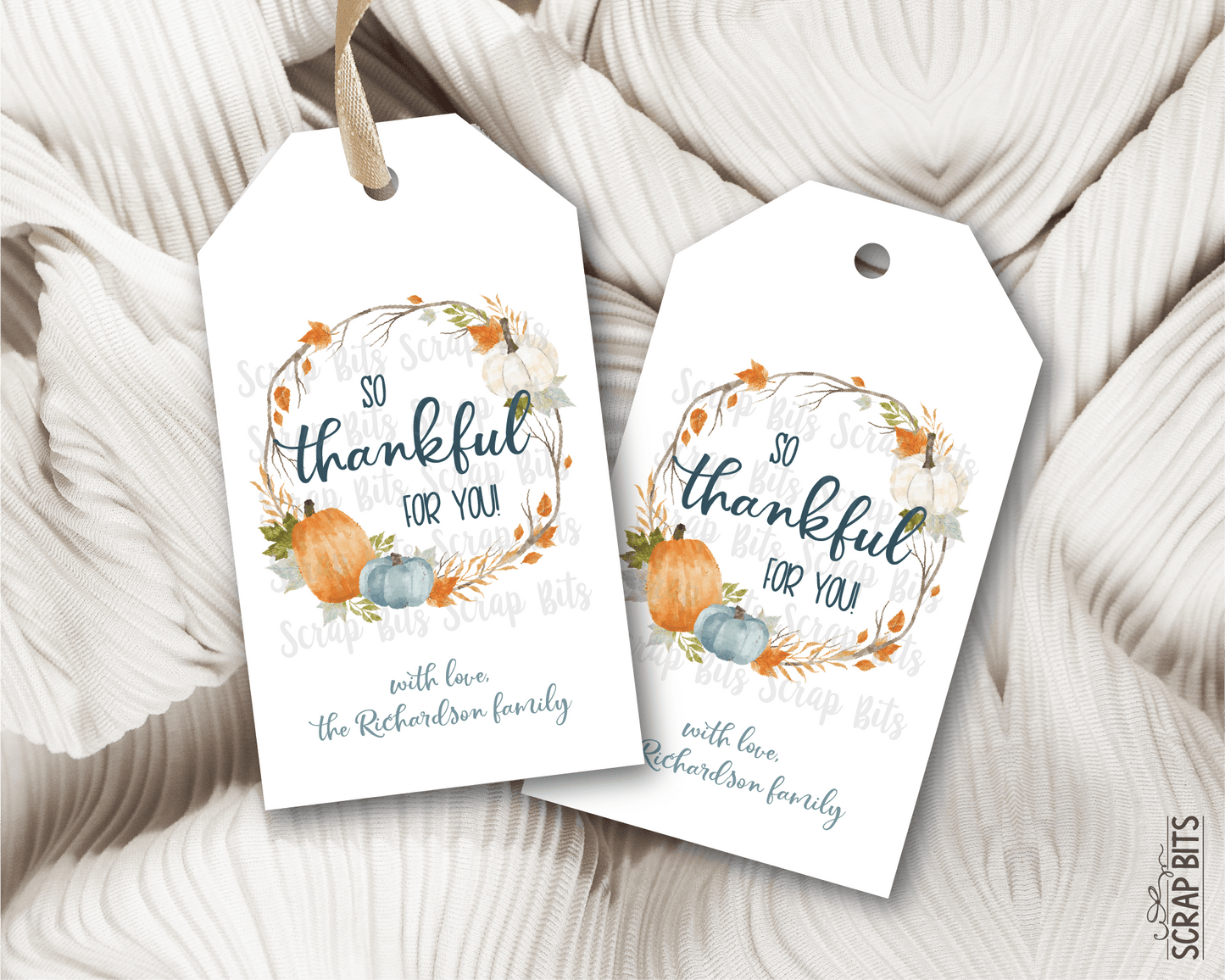 Thankful Pumpkin Wreath. Thanksgiving Gift Tags - Scrap Bits
