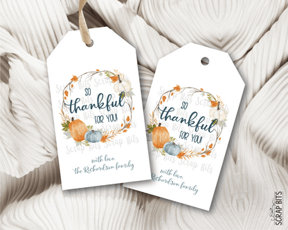 Thankful Pumpkin Wreath. Thanksgiving Gift Tags - Scrap Bits
