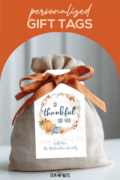 Thankful Pumpkin Wreath. Thanksgiving Gift Tags - Scrap Bits