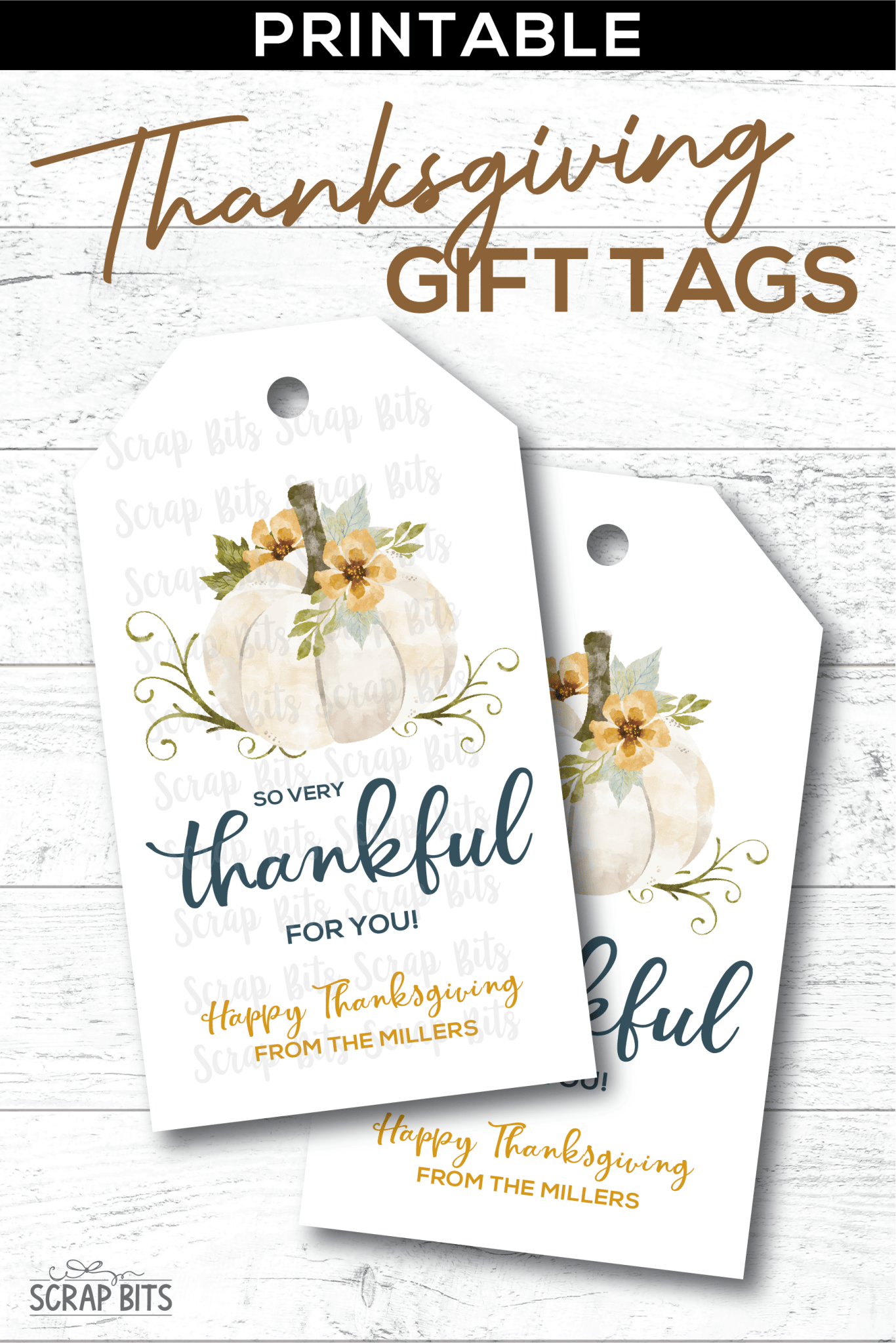 Thankful White Pumpkin, Printable Thanksgiving Gift Tags . Instant Download Editable Template - Scrap Bits