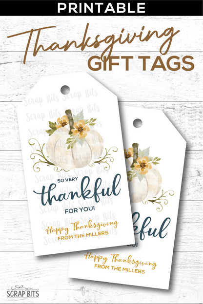 Thankful White Pumpkin, Printable Thanksgiving Gift Tags . Instant Download Editable Template - Scrap Bits