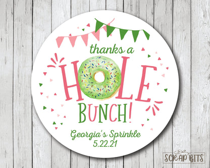 Thanks A Hole Bunch, Bunting . Donut Baby Shower Favor Stickers or Tags, - Scrap Bits