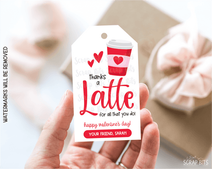 Thanks A Latte, Personalized Valentine Gift Tags - Scrap Bits