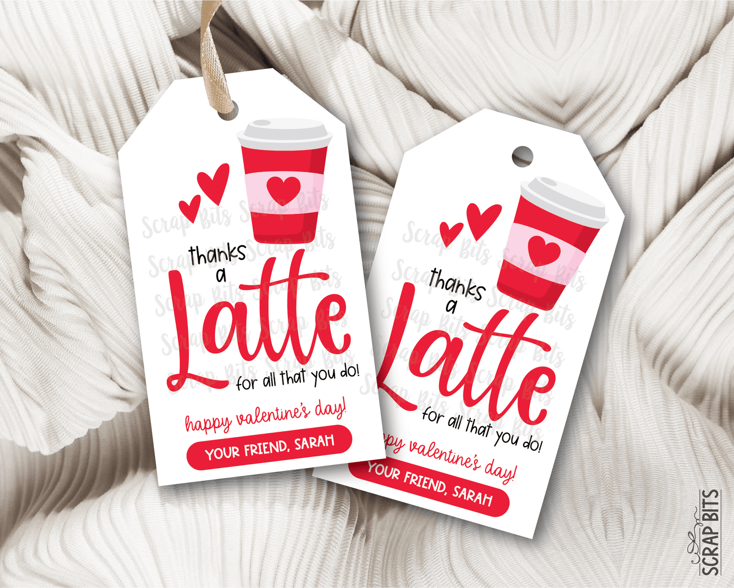 Thanks A Latte, Personalized Valentine Gift Tags - Scrap Bits
