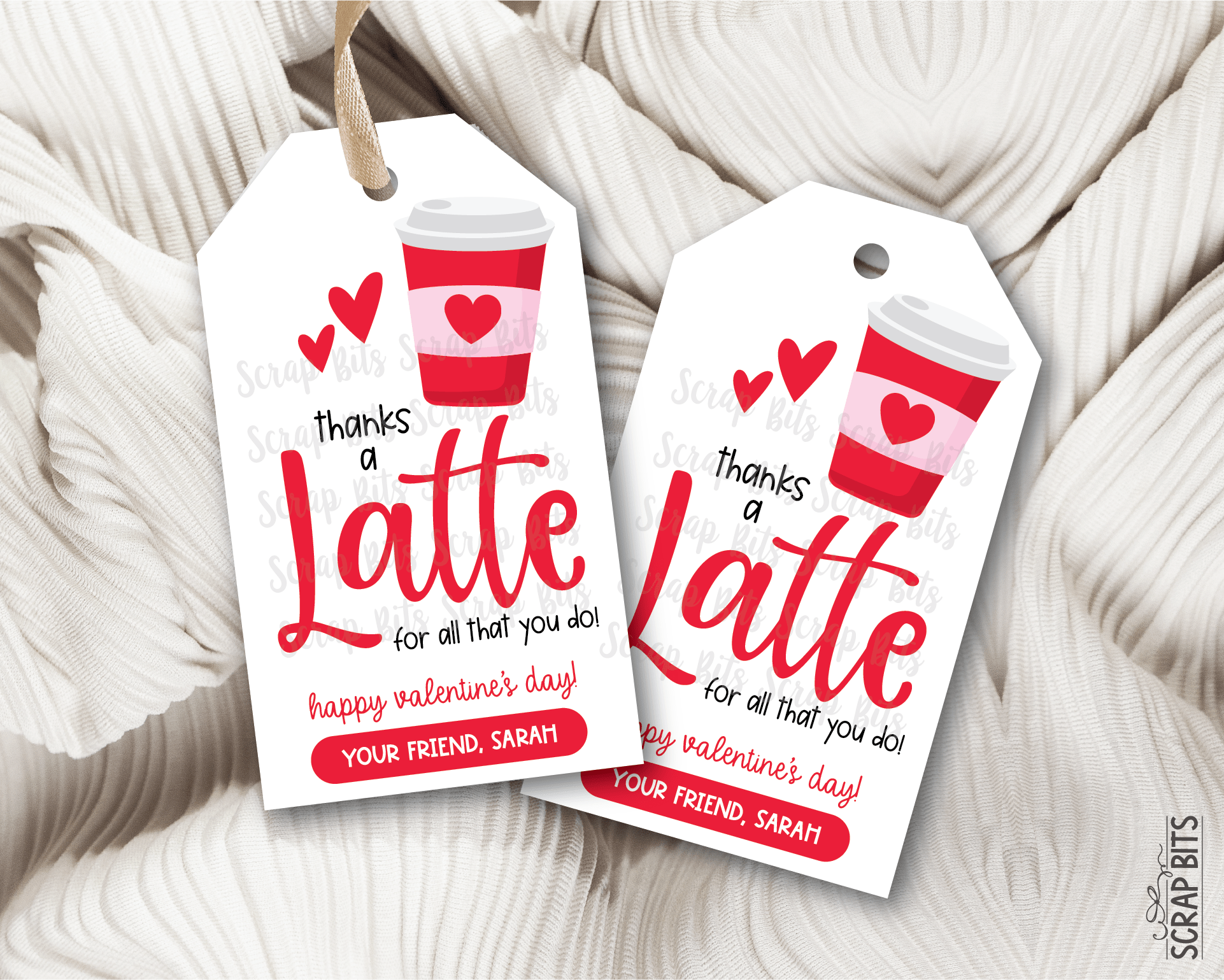 Thanks A Latte, Personalized Valentine Gift Tags - Scrap Bits