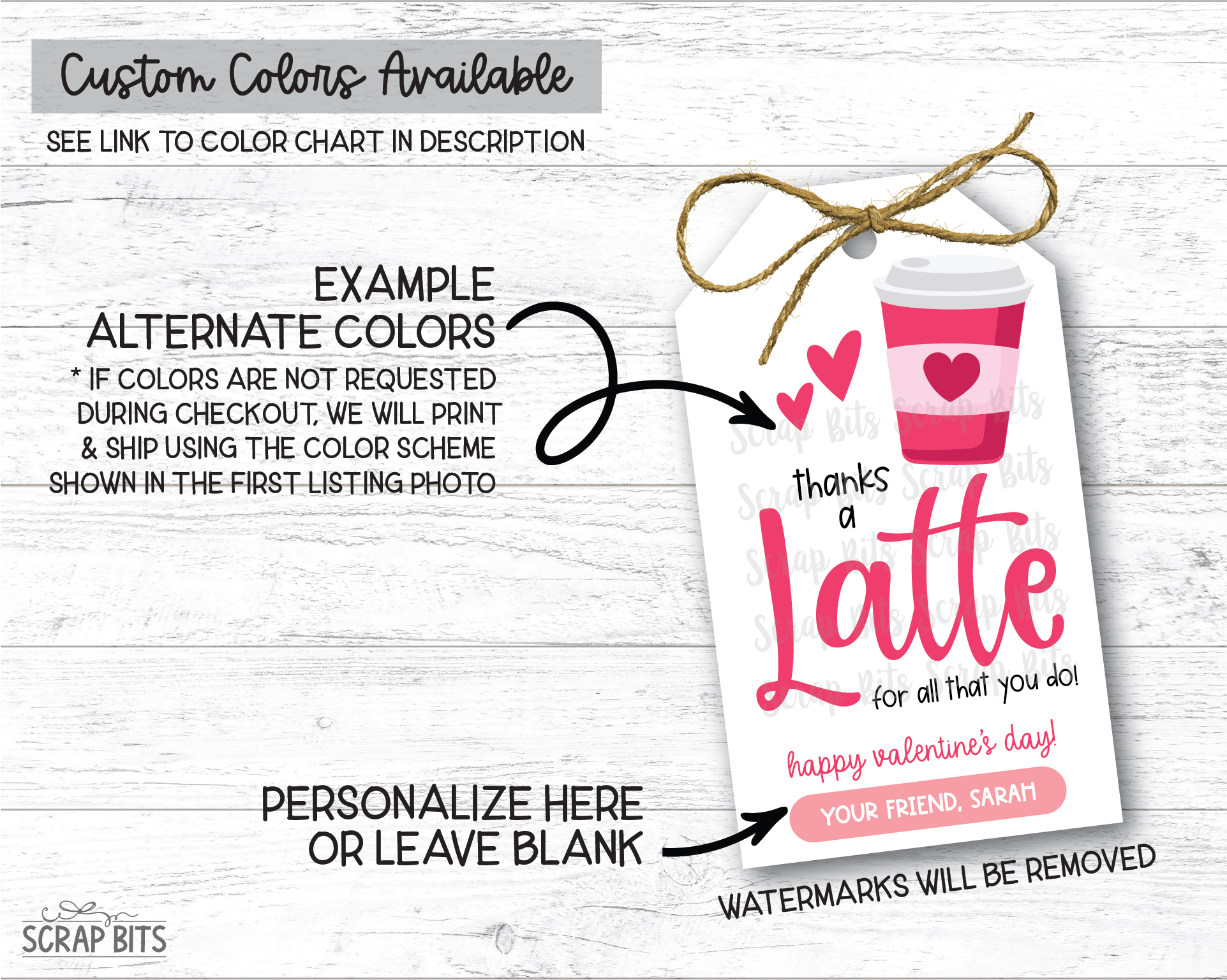 Thanks A Latte, Personalized Valentine Gift Tags - Scrap Bits