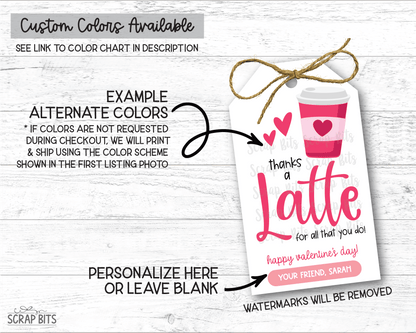 Thanks A Latte, Personalized Valentine Gift Tags - Scrap Bits