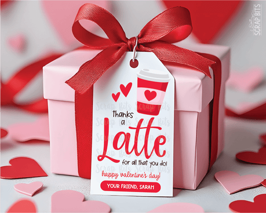 Thanks A Latte, Personalized Valentine Gift Tags - Scrap Bits