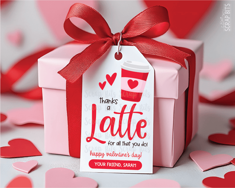 Thanks A Latte, Personalized Valentine Gift Tags - Scrap Bits